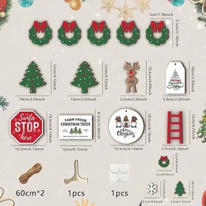 Multi-piece wooden Christmas decoration set with signs and trees in various sizes