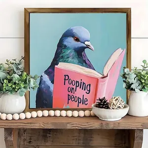 Grappige Houten Wandkunst Vierkant Decoratief Bord Gepixelde Mona Lisa Duif Kat Badkamer Inspirerende Quote Hangende Decoratie