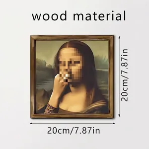 Vierkante decoratieve wanddecoratie met houten lijst en gepixeld Mona Lisa-ontwerp