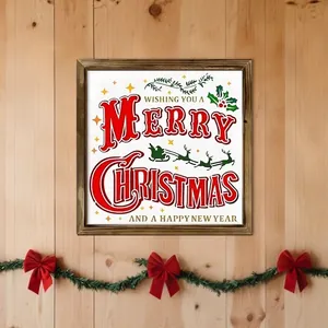 Square wooden photo frame with festive Merry Christmas message for holiday wall decor