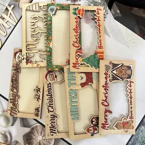 Creatieve Kerst Houten Geldhouder Ornament Lasergesneden Holle Bureau Decor Merry Christmas Cadeaukaarthouder Feestgeschenk