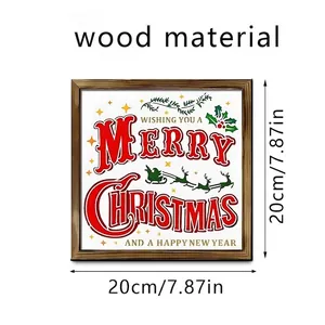 Square wooden picture frame featuring a festive Merry Christmas greeting, 20cm by 20cm size.