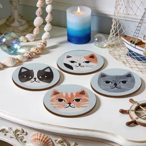 Juego de 4 posavasos redondos antideslizantes de gatos para decoración de mesa