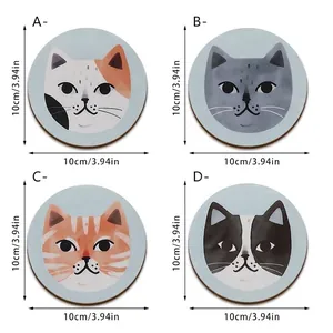 Juego de posavasos antideslizantes decorativos de gatos con medida de 10 cm de diam
