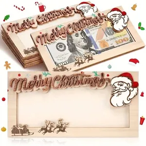 Creatieve houten kerst geldhouder ornament met lasergesneden Merry Christmas design