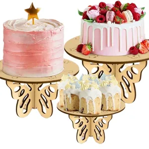 Set di 3 alzatine in legno a forma di farfalla per decorazione torte e dessert party