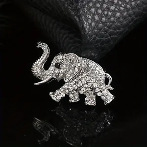 Vintage silver elephant brooch fully encrusted with sparkling clear rhinestones