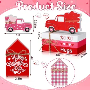 Valentijnsdag houten decoratieset voor gelaagde dienbladen met vrachtwagen en een huis