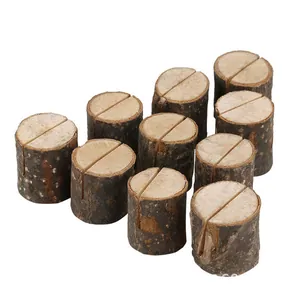 Set de soportes para tarjetas de troncos de madera natural para decoración de mesa