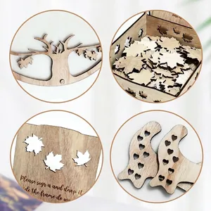 Wooden Wedding Guest Book Alternative Tree Shape Frame With Maple Leaf Sign-In Pieces Decorative Creative Message Board