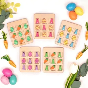 Houten boter-kaas-en-eieren spel met paashaas en eieren voor kinderfeestje cadeau