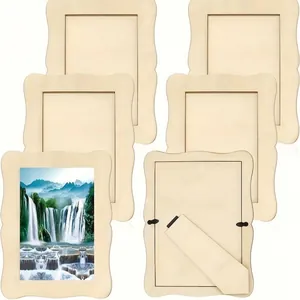 Juego de 6 marcos de fotos de madera natural con borde ondulado para pintura y decor