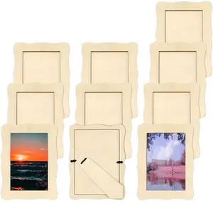 Juego de marcos de fotos decorativos de madera con bordes ondulados para mesa hogar