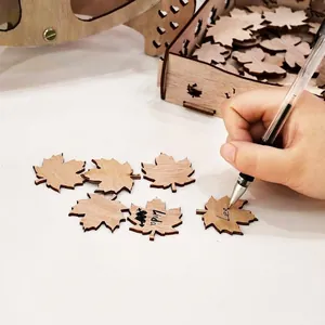 Wooden maple leaf guest book tokens for rustic wedding message board decoration