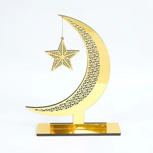 Large golden crescent moon and star decorative tabletop ornament for elegant home decor