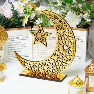 Golden moon and star ornament with intricate geometric patterns for home decor