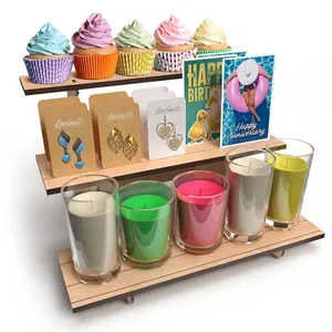 Professioneller 3-stufiger Holztisch-Präsentationsständer für Cupcakes und Karten