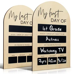 Detail view of First and Last Day of School wooden chalkboard photo prop sign.