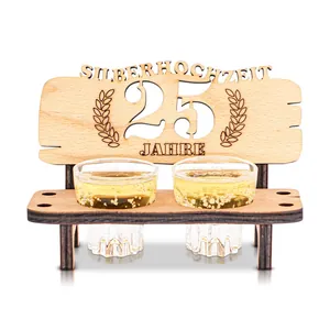 Creative Wooden Bench Wine Glass Holder Money Gift For Wedding Anniversary Birthday Gift Laser Cut Desktop Ornament Home Decor