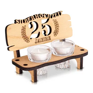 Wooden bench candle holder gift for 25th silver wedding anniversary celebrations