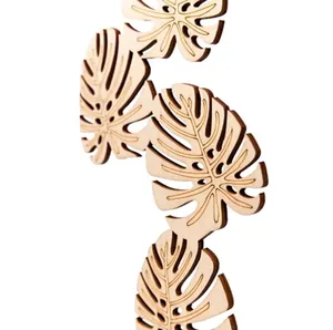 Detailed macro shot of wooden monstera leaf plant trellis for creative home decor