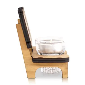 Side profile of creative wooden bench money gift holder with glass tea light cups