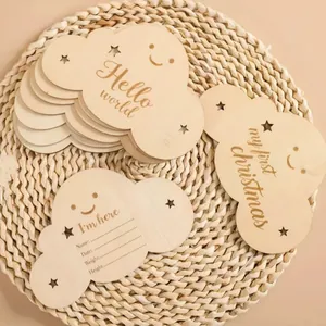 Buchsbaum Baby Meilensteinkarten Holz Wolkenform Monatliche Aufzeichnung Neugeborenen Fotografie Requisiten Kinder Gedenkgeschenke