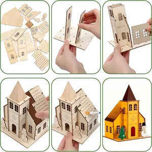 Detailed assembly steps for DIY 3D wooden puzzle Christmas house craft decoration