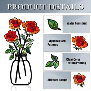Decorazione Murale in Metallo Fiori Minimalista Linea Ferro Vaso Rosa Giglio Papavero Impermeabile Effetto 3D Casa Decor