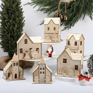 Handcrafted wooden Christmas village house decorations set with festive laser-cut designs