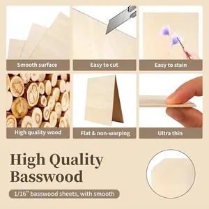 Premium 1/16 inch basswood sheets for DIY wooden crafts and laser cutting projects