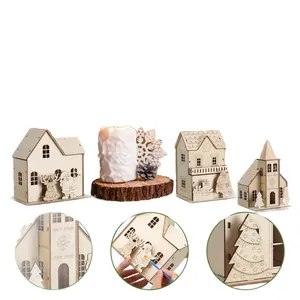 Set of creative wooden laser-cut Christmas house ornaments for festive home decor