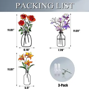 Elegante set decorativo di 3 fiori da parete in metallo con vasi e viti incluse