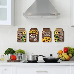 Set of 4 farmhouse sunflower mason jar kitchen wall decor wooden plaques