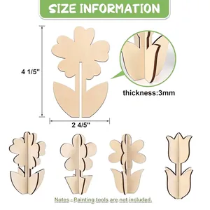Onafgewerkte houten bloemuitsparingen met 3D-standaard voor DIY-schilderen en knutselen