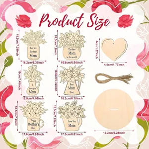 Detalles de tamaño para adornos de flores de madera del Día de la Madre en diseños