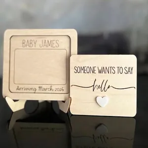 Personalized wooden pregnancy announcement plaques and baby arrival milestone cards
