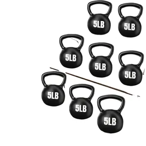 Σετ οκτώ ανθεκτικών μαύρων kettlebells 5LB για γυμναστική και ενδυνάμωση στο σπίτι