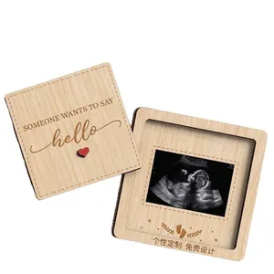 Wooden pregnancy announcement box for ultrasound photo keepsake with hello engraving