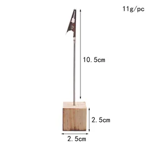 Gedetailleerd overzicht van houten memocliphouder met 10,5 cm hoogte en 2,5 cm basis