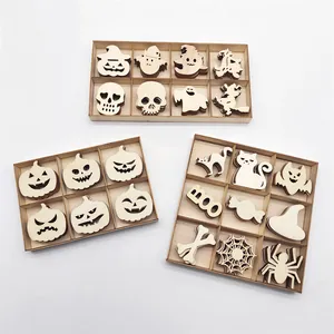 Ensemble de découpes en bois d'Halloween avec fantômes, citrouilles et crânes