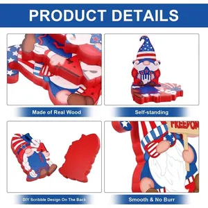 Detail views of Independence Day wooden gnome decor showing real wood and DIY back.
