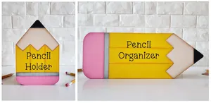 Detailansicht von zwei Arten von Schreibtisch-Organizern aus Holz in Bleistiftform