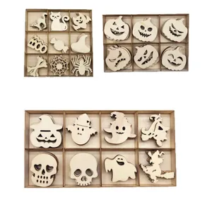 Lot de copeaux de bois d'Halloween faits main avec fantômes, citrouilles et crânes