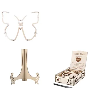 Livre d'or de mariage en bois en forme de papillon avec cœurs et boîte de rangement
