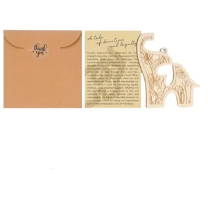 Handcrafted wooden elephant friendship ornament gift set with envelope and message card