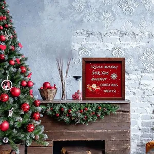 Wooden Christmas framed sign with Santa Claus and festive red background decoration