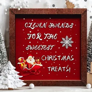 Festive wooden Christmas frame decoration with Santa Claus and holiday greeting message