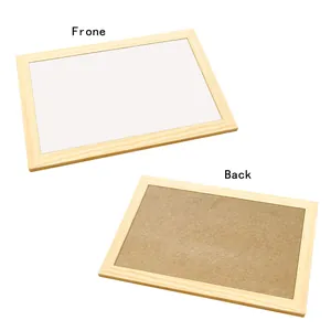Front and back view of a minimalist wooden framed small whiteboard and bulletin board