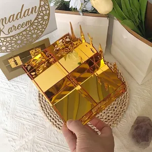 Έθνικ Χρυσό Ακρυλικό Κουτί Γλυκών Ramadan Mubarak Σιλουέτα Τζαμιού Διάτρητο Eid Mubarak Διακοσμητικό Στολίδι Επιτραπέζια Αποθήκευση